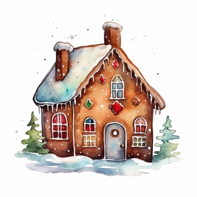 basic watercolor gingerbread house cookie in minimal hand drawn style, Etsy, textured, clipart, white background