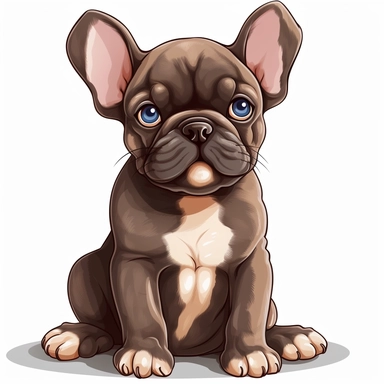 french bulldog, chocolate color, clipart, sitting, cute