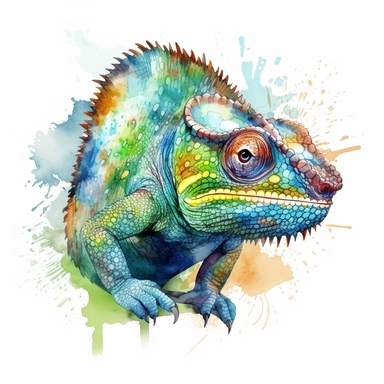 watercolour illustration free brushstrokes, beautiful and joyful, chameleon, mark brooks, naturecore, animal clipart, isolated on a white background,