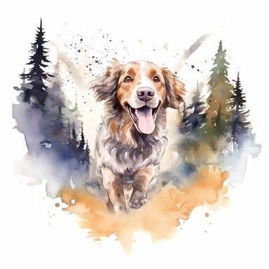 Painting and Illustration Watercolor Print Portrait of a Huge Dog Running in the Woods Sticking Out Its Tongue and Mountain Behind Him Wall Art Clipart Print Art Watercolor Painting Watercolor Appaloosa Mountain Dog Art Udal Art for Commercial Use
