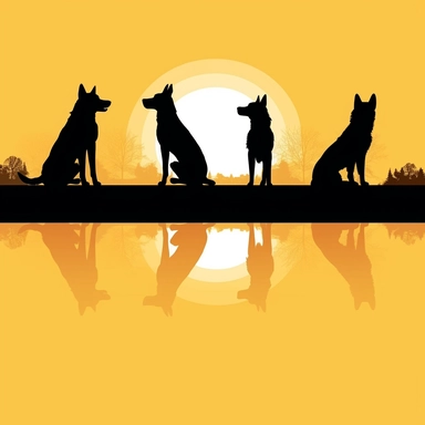 vector clipart of 4 different dogs silhouettes in black, 8k