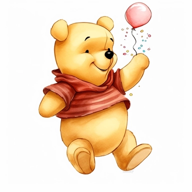 Winnie The Pooh Cartoon Watercolor, Cute Beautiful Cute Winnie the pooh characters Watercolor Sublimation Clipart, Birthday Party, Pooh is wearing Birthday Hat, Pooh is holding balloon clipart, Piglet Clipart, Cartoon, hyper realistic, intricate detail, illustration style, high solution, on the white background