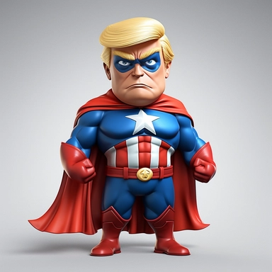 donald trump dressed as a superhero, cute clipart, hyper realistic