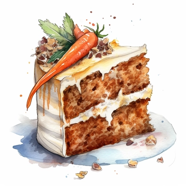 Carrot cake sharp illustration clipart, watercolor art, insane detail, white background