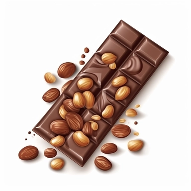 a chocolate bar with hazzle nuts, airbrush style, isolate on white background, clipart, vector