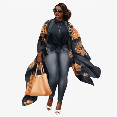 fat Luxury Fashion black girl, Black woman png, full body, Fashion clipart girl, Boss lady clipart, full body, stylish, beautiful black woman, girl boss, clip art,highly detailed, clip art, watercolor art, high definition, white background, transparent background, art