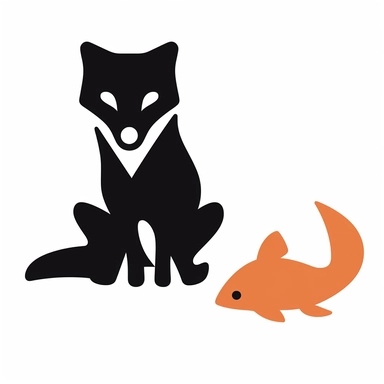 tiny simple iconic simplified simplistic single  Fox and a frog.  icon flaticon clipart iconography, black and white, in the middle, no frame, white background -