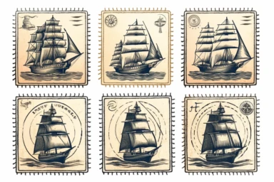 set of nautical themed stamps clipart, isolated on white background