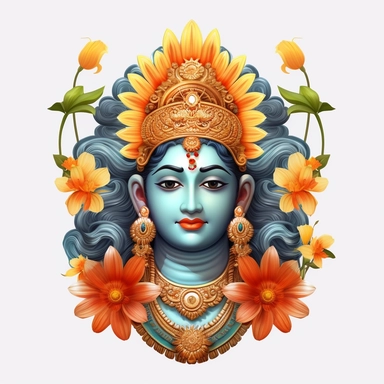 indian god clipart, flower art [God] [Vishnu], High defination clipart [8k]
