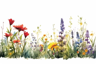 border of Meadow Wild Flowers Watercolor, Masterpiece, high details, high quality, real art, Clipart, solid background