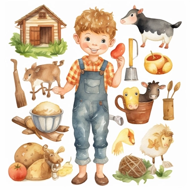 watercolor farm adorable boy clipart white background