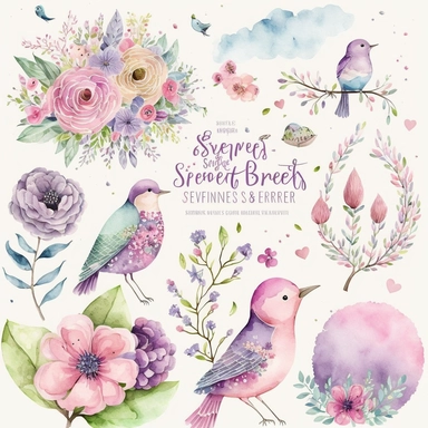 Spring Fever Watercolor Collection: This clipart set features a variety of springtime illustrations, rendered in a soft and feminine watercolor style. The set includes images of flowers in bloom, birds singing, and people enjoying the warm weather. The colors are light and pastel, with a focus on pinks, blues, and purples. These clipart illustrations would be perfect for adding a touch of springtime beauty to any project, whether it's a blog post, a social media campaign, or a printable design