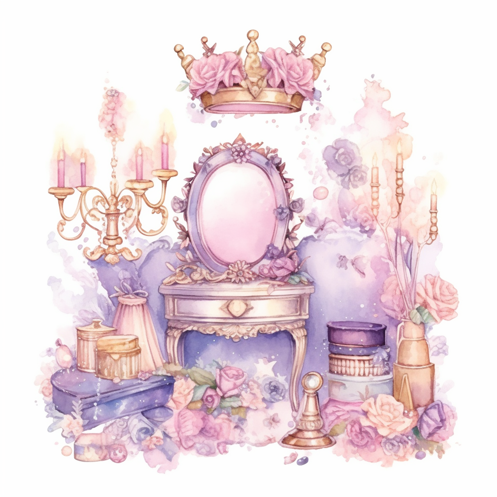 Light watercolor style, Fairycore clipart shimmery, a princess bedroom ...