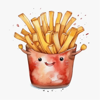 a kawaii mafia french fries, watercolor clipart, funny, realistic, no backgrounds