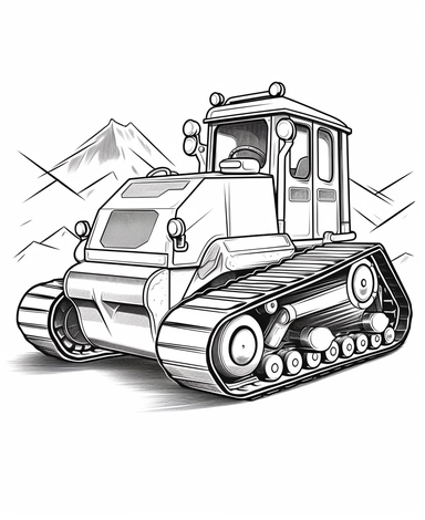 cartoon style coloring book for kids, simple lines, side view outline, black and white, clip art, construction dozer plow with scooper
