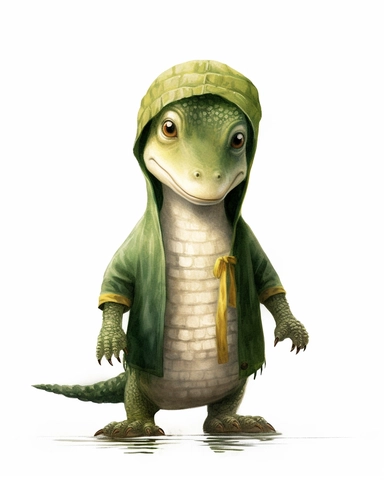 a realistic baby crocodile clipart with watercolor illustration, full body shot ,8k, style of Bohemian, style of Anna Süßbauer and Jon Klassen,vector, Vector, white background,Solid Background, Sharpness and clarity, masterpiece, trending on Artstation and Dribbble.