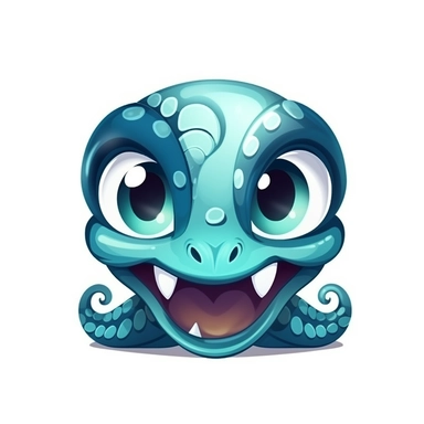 fantasy happy cute cobra face, cartoon, clipart, mascot, isolated on white background