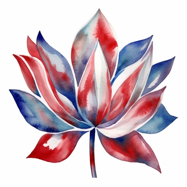 watercolor lotus flowers, red white and blue, union jack, great britain, clipart, white background,