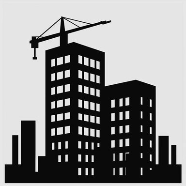 a clipart of building construction, for a sticker, flat, 2d, sticker, black and white svg vector, silhouette, crisp lines, solid shapes, 8k
