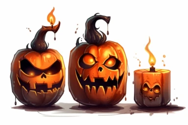 cartoon candles creepy gothic jack-o-lantern clipart , isolate, on white background,