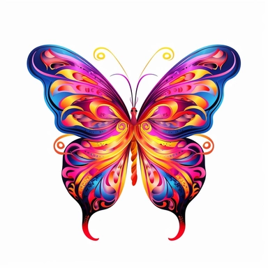 butterfly with fluorescent or neon colors, creating a bold and eye-catching design on white background clipart