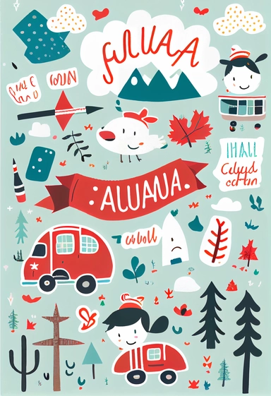 Cute Travel Around Canada pattern, Clipart,by Dr. Seuss ，Blush and bashful background, illustration art