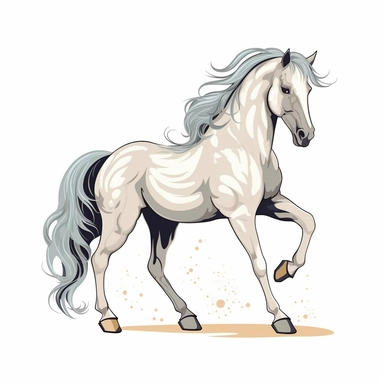 Clip Art, 2d, Flat Vector, Light Gray ARABIAN Breed Horse With BLACK Extremely long thick Mane LOGO on White Background, NO TEXT, NO WATERMARK,
