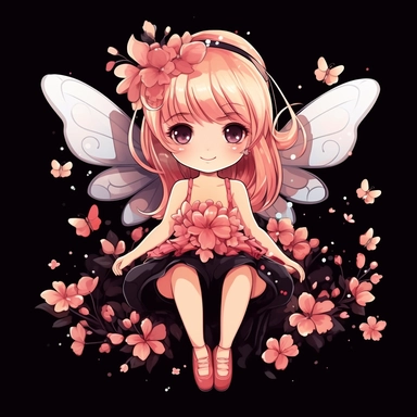 cute fairy with cherry blossoms clipart, Black Background
