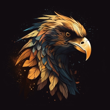 vector art, logo design, Golden Eagle drawing,Golden Eagle clipart, transparent background, 4k quality, flawless drawing , Alebrije, abstract, Illustrators, by Sabbas Apterus