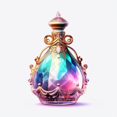 dreamy fairytale fantastic style a lovely perfume bottle with a luxury style a clipart transparent png aesthetic truly timeless elegance premium luxury ornate photo realistic honestly reality consistent quality unique exquisite iridescence individuality array of rich treasured throughout the ages refinement symbolizing luxury glamour allure wonders oluminous quality light in a myriad of enchanting royal jewelry delicate polished sophistication simple fine craftsmanship visual appeal purity calmi
