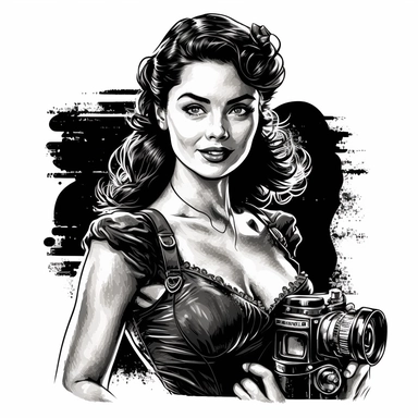 film noir theme, pin up girl clipart in a modern photography style, free-spirited and natural feel, white background, scalable vector format, highly detailed textured 8k