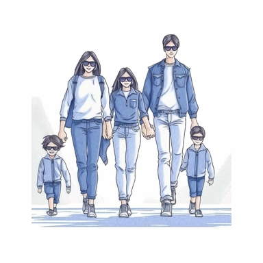 family clip art, Two cute little girls standing in the middle, they are twins, family clipart, couple clipart, couple clipart, couple clipart vector illustration, in the style of hajime sorayama, street style realism, light white and light indigo, zeng chuangxing, reflective, meticulous design, movement and spontaneity captured