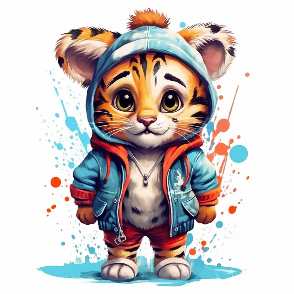 anthro baby tiger wearing a tee-shirt, adorable, clipart illustration ...