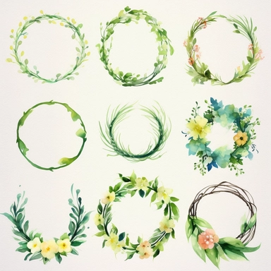 Watercolor Spring Wreaths Clipart, floral frames springtime watercolor, Mysterious, Club, Golden Age of Detective Fiction, Film photography, Rigging, Soft focus, tiles, lime colors, Health Goth, sparkly s lighting, Studio quality