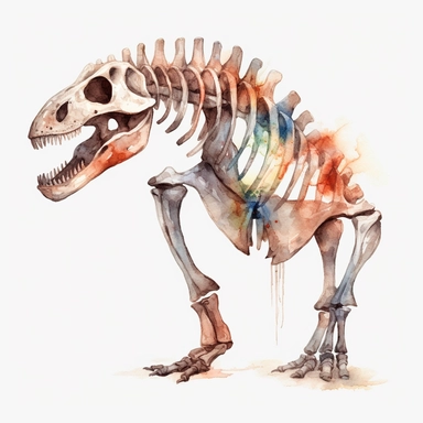 Watercolor dinosaur fossil clipart, white isolated background, space out, hd