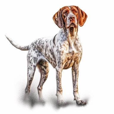 pointer dog in the style of digital airbrushing standing realistic yet stylized, digitally enhanced, clipart, 32k uhd, detailed crosshatching white background