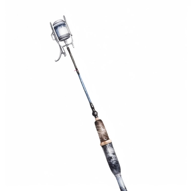 Watercolor fishing pole clipart, white isolated background, space out, hd