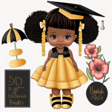 clipart, transparent background, baby girl diva, kindergarten graduation, 300dpi