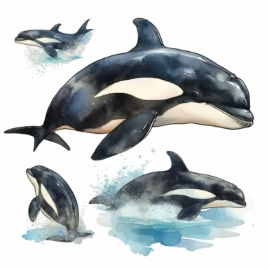 Watercolor killer whale clipart,