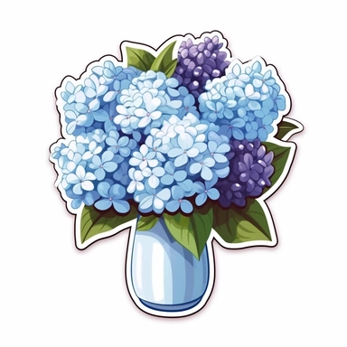 flower bouquet clipart sticker cartoon white border die cut flat design hyacinth hydrangea blue