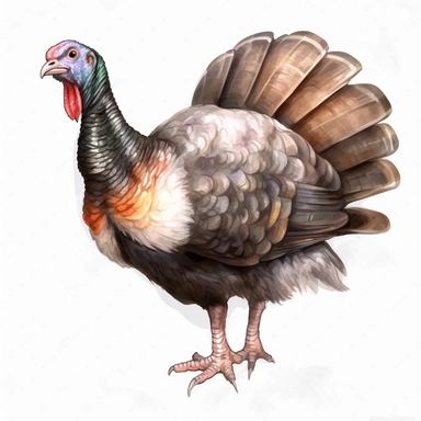 watercolor, Turkeys: Turkeys are kept for their meat and are found in many countries, particularly in the United States, Mexico, and Brazil. png Full body realistic cartoon in 32K UHD cute. 15 cm thick outline. Black color. There was no shadow on the ground. 8K with realistic watercolors and detailed illustrations. PNG clipart, transparent white background
