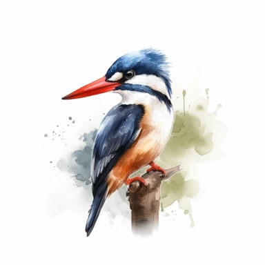 Black-capped Kingfisher bird, water color style, clipart, white background