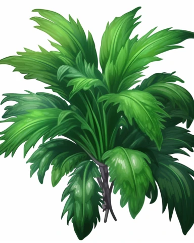 green jungle plant, clipart illustration, photorealistic, oil paint, happy, beautiful, vibrant colors, cute, ultra detailed, on white background--no cut off