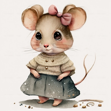 clipart watercolor cute realistic babygirl-mouse mouse girl kid dressed like a human