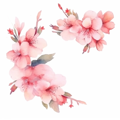 elicate Floral corner Frame Watercolor Cherry Blossoms Flowers and leaves with dust, Sakura, Spring Clipart, Minimalistic Flowers Watercolor, Elegant Blooms, dainty florals, watercolor illustration, hand drawing style