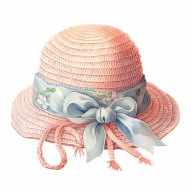 Clipart, vintage illustration, cute knitting baby's beach hat, pastel color, hand drawn
