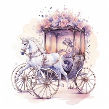 whimsical watercolour clip art glass princess carriage with white horses