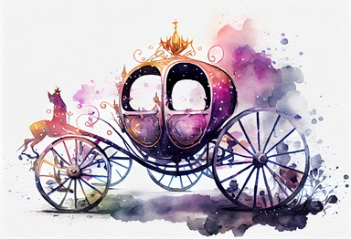 Watercolor Cinderella Carriage Clipart, On White Background, Spaced Out, 4K, Ultra-HD, Vector Art