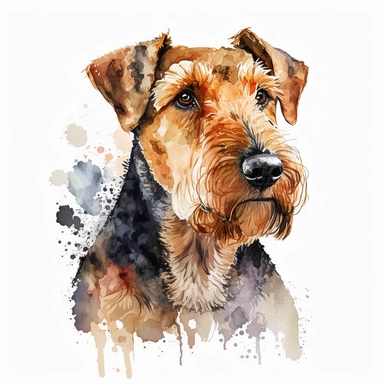 Generate an image of a Airedale Terrier dog Clipart in watercolor style on a white background