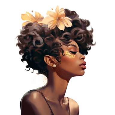 Black Woman Clipart, Pixie haircut girl PNG, Black Girl, Short Pixie hairstyle Black Woman, African American Girl Hand Drawn Art Style PNG, Printable Art Deco Mucha, Exquisite detail in the Style of Yoshitaka Amani
